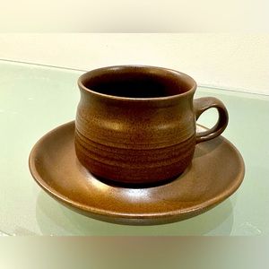 Denby-Langley Brown Mayflower Stonewear Cup & Saucer from England, set of 4!